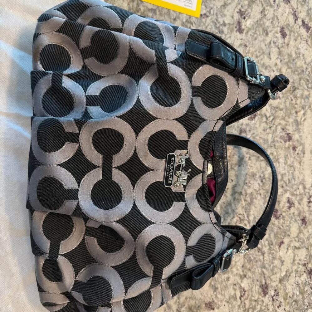 Coach Signature C Black Silver Hobo Shoulder Bag